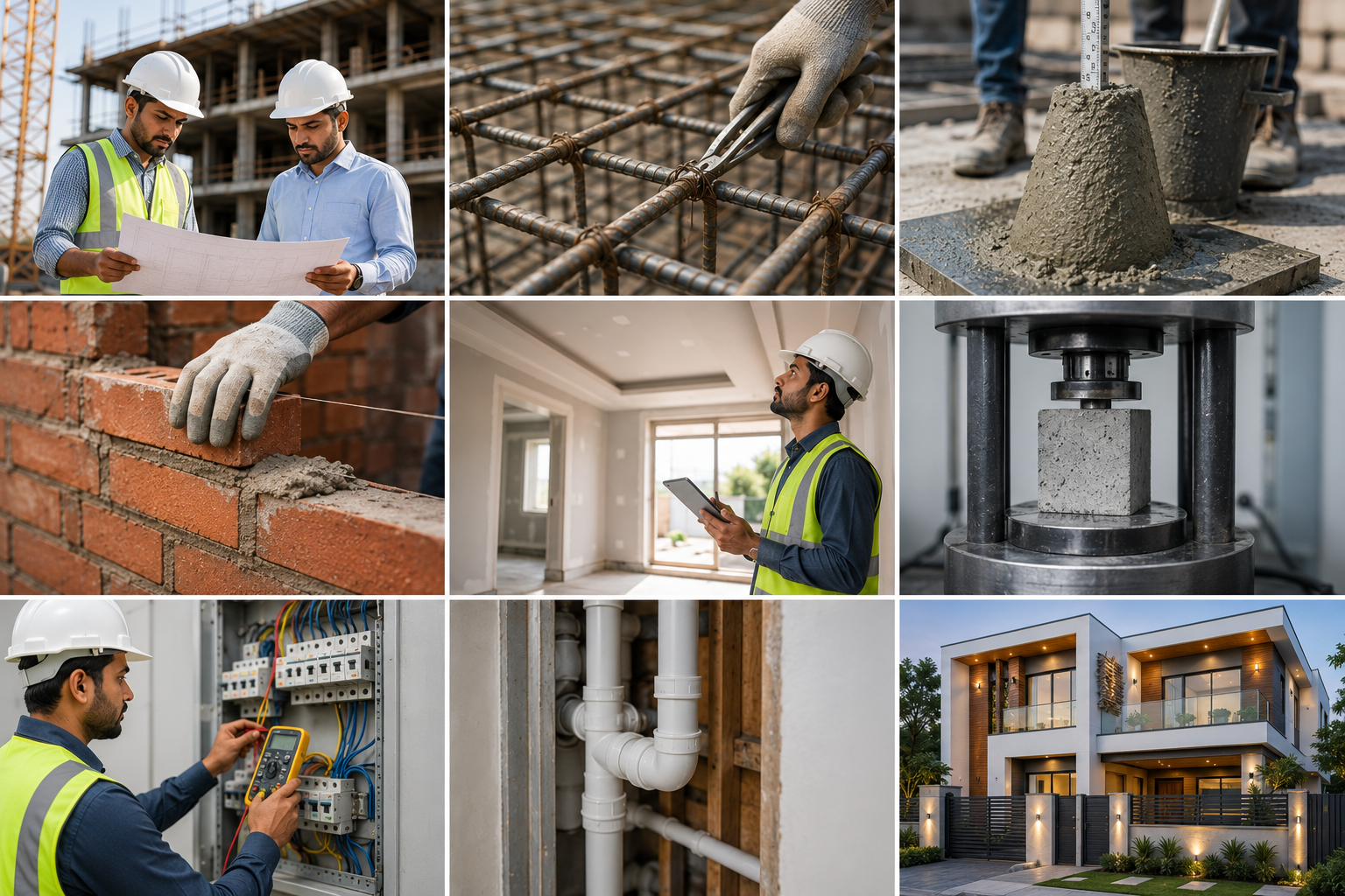 Turnkey builders reviewing home construction quality